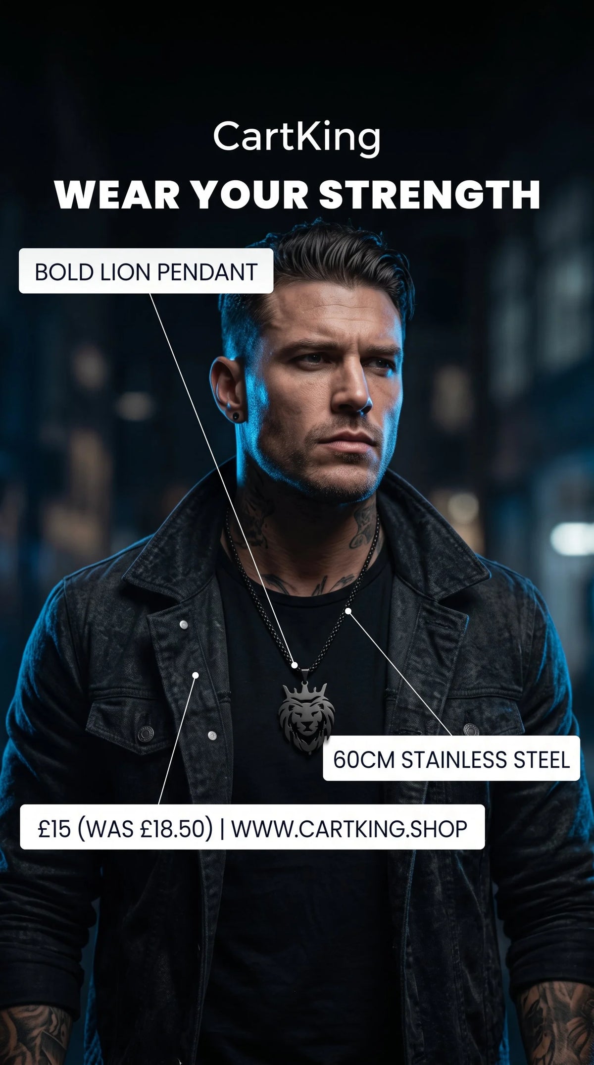 Men's Gold Lion Head Pendant Necklace, Punk Style