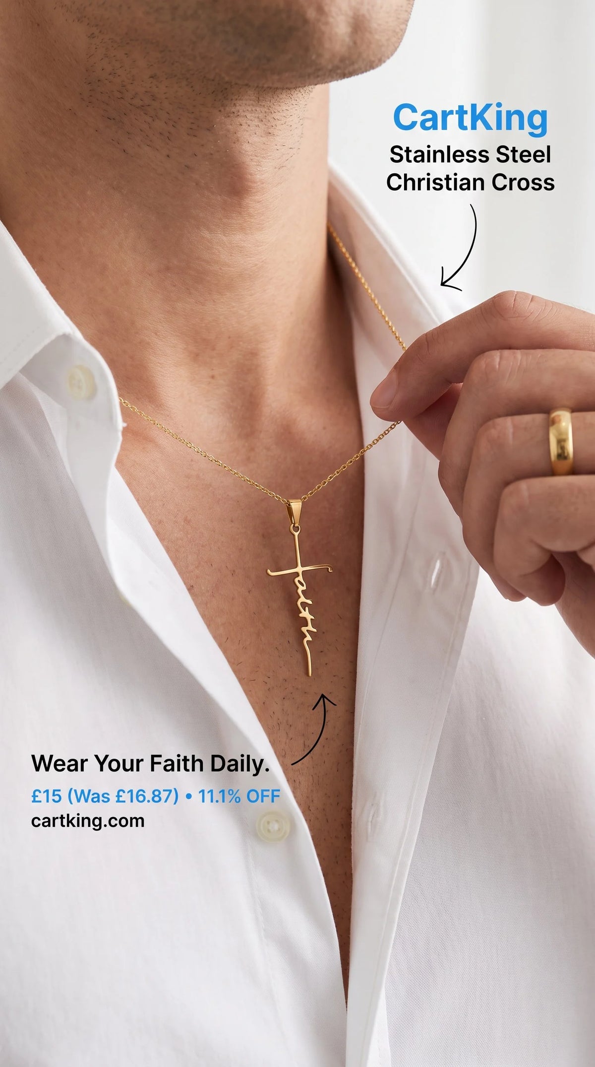 Stainless Steel Christian Cross Pendant Necklace (1pc)
