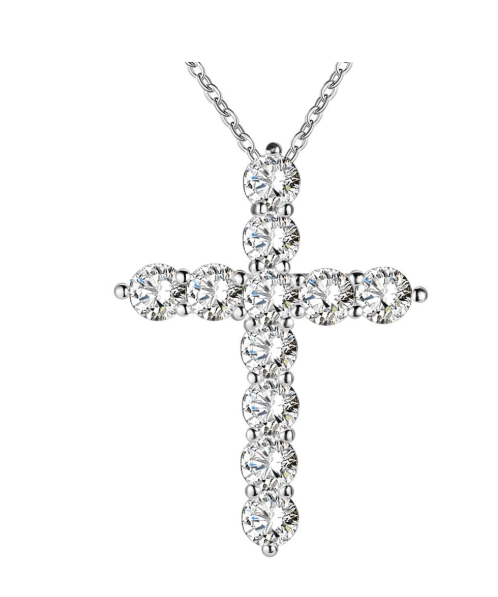Silver Cross CZ Crystal Pendant Necklace