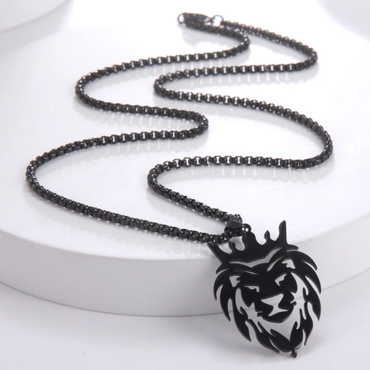 Men's Gold Lion Head Pendant Necklace, Punk Style