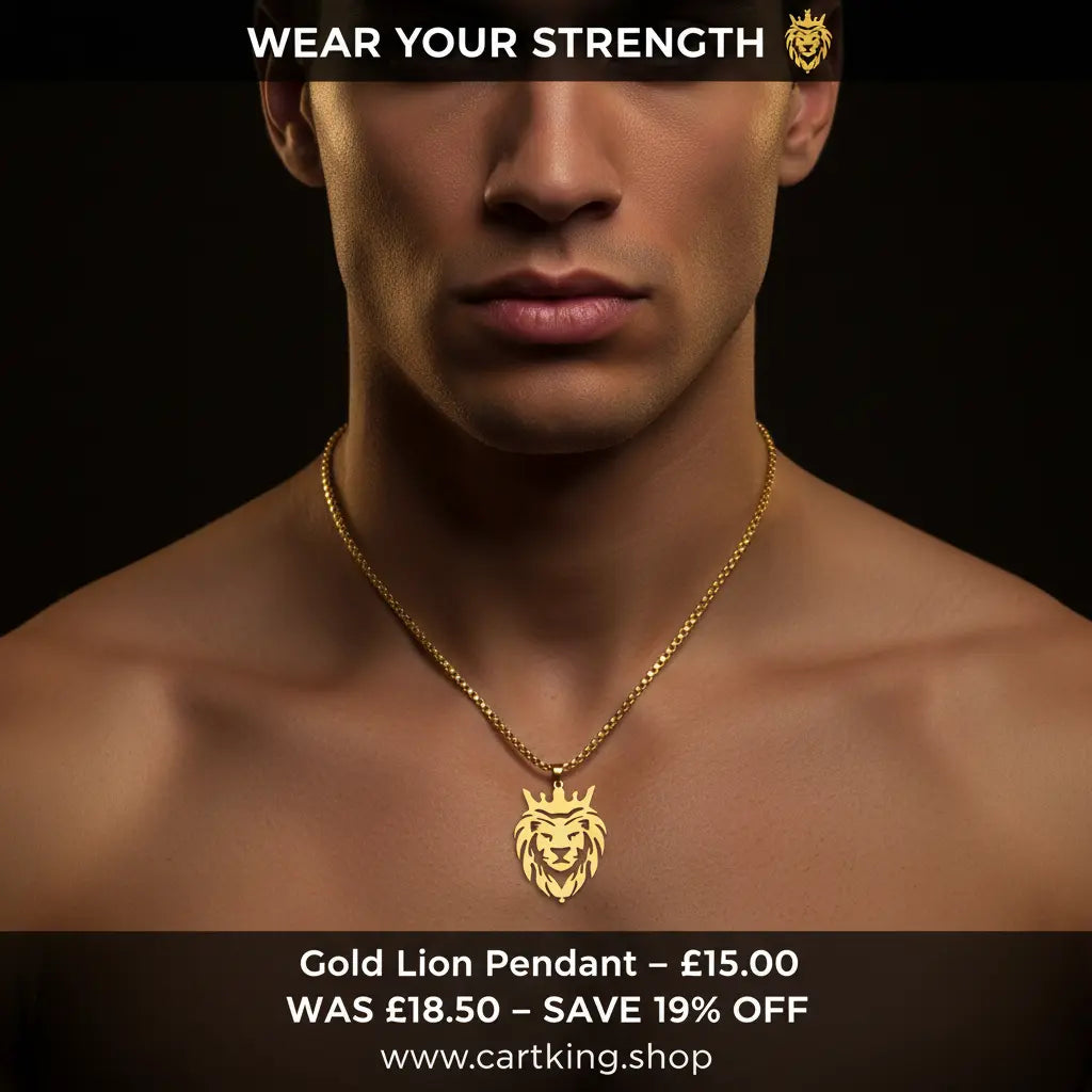 Men's Gold Lion Head Pendant Necklace, Punk Style