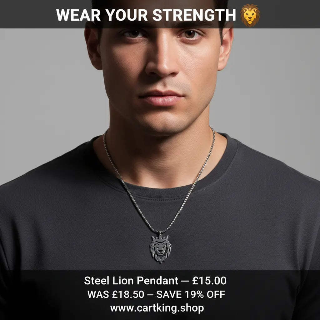 Men's Gold Lion Head Pendant Necklace, Punk Style