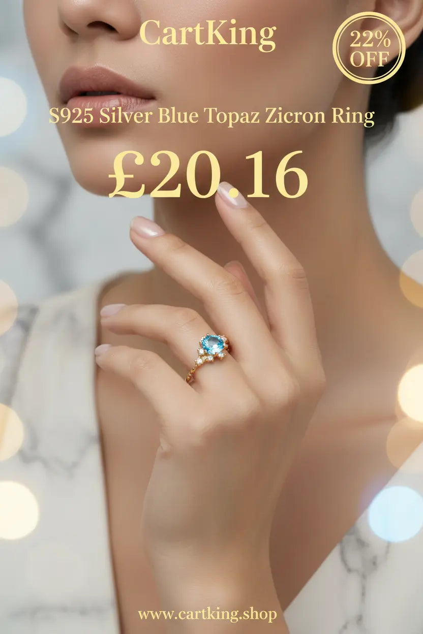 S925 Silver Natural Blue Topaz Zircon Ring for Women