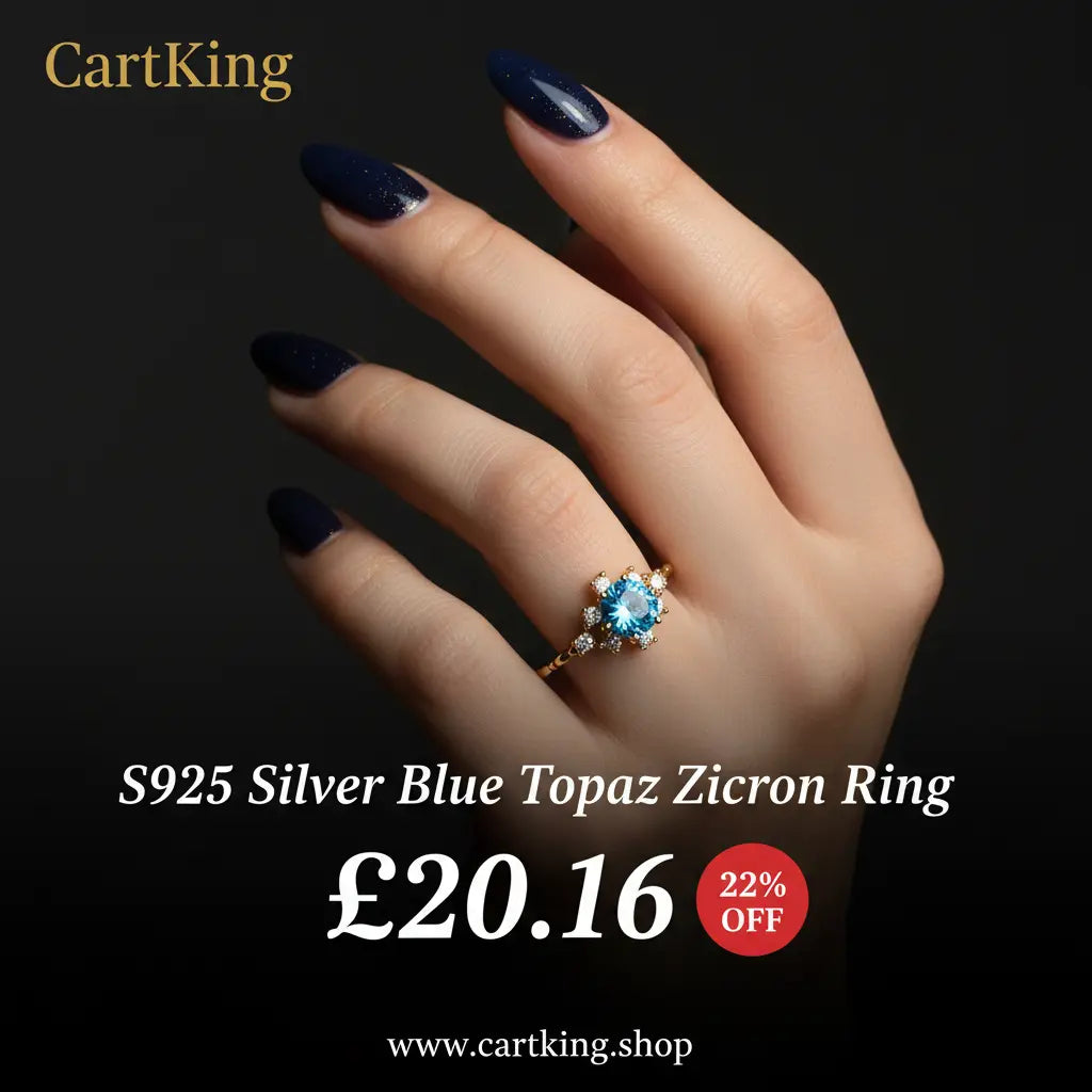 S925 Silver Natural Blue Topaz Zircon Ring for Women