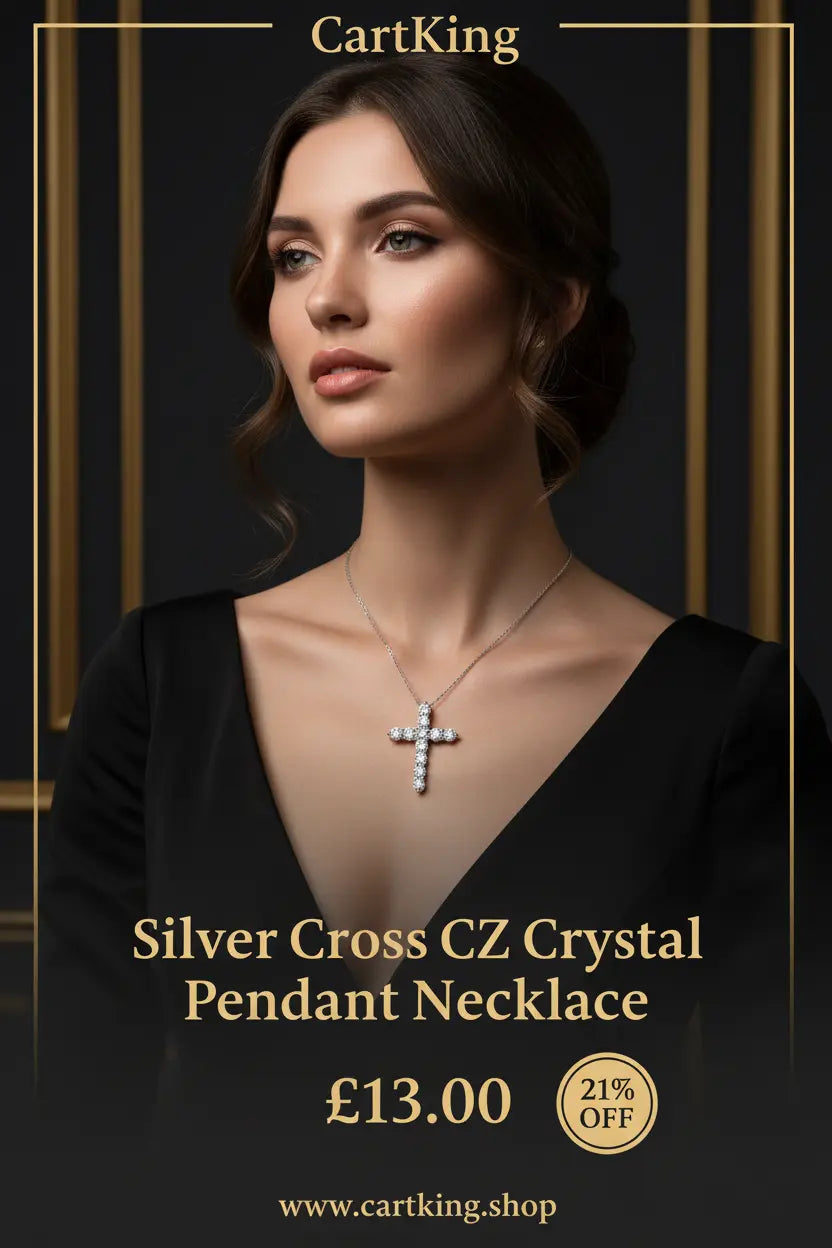 Silver Cross CZ Crystal Pendant Necklace