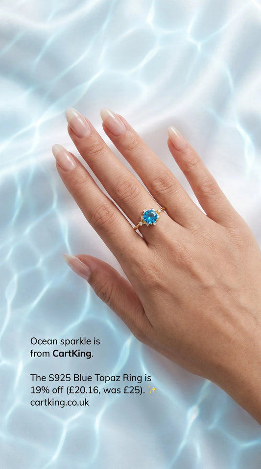 S925 Silver Natural Blue Topaz Zircon Ring for Women