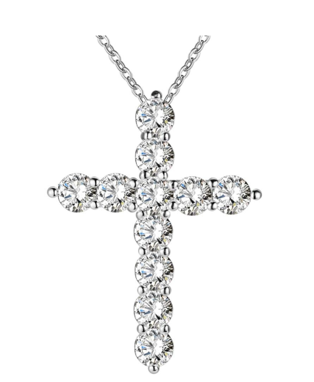 Silver Cross CZ Crystal Pendant Necklace