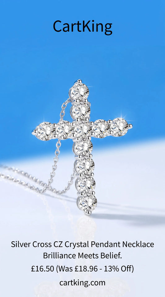 Silver Cross CZ Crystal Pendant Necklace