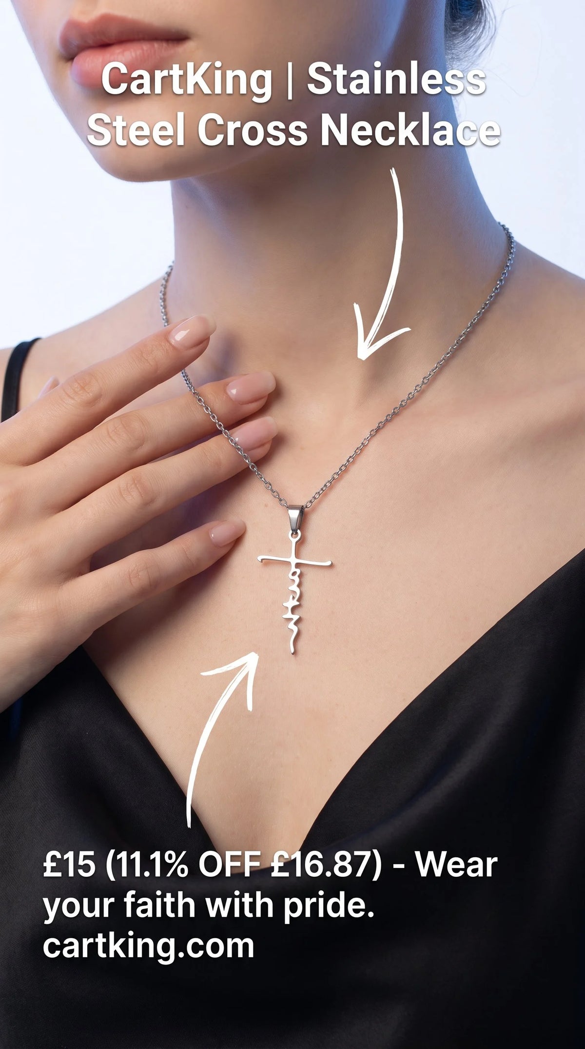 Stainless Steel Christian Cross Pendant Necklace (1pc)