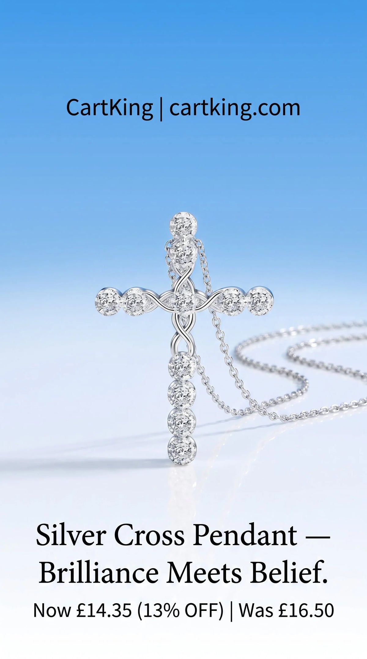 Silver Cross CZ Crystal Pendant Necklace