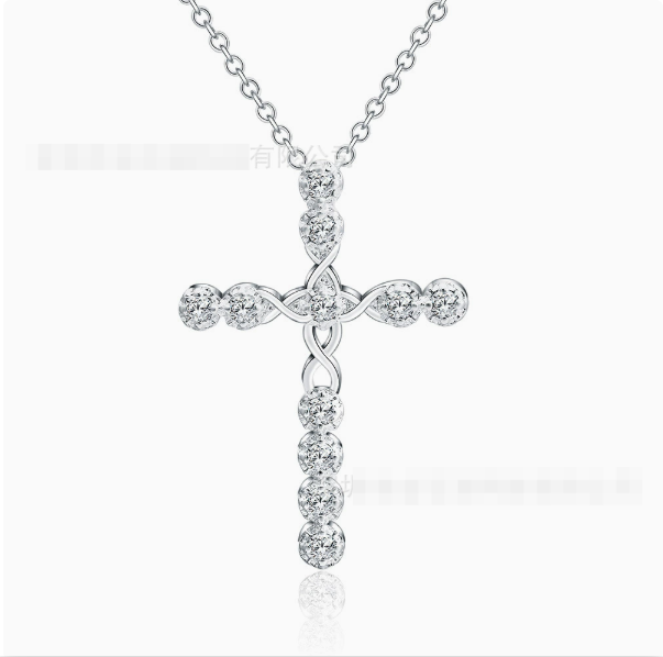 Silver Cross CZ Crystal Pendant Necklace