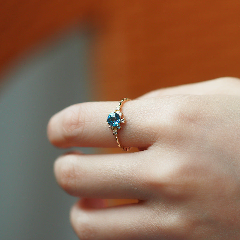 S925 Silver Natural Blue Topaz Zircon Ring for Women
