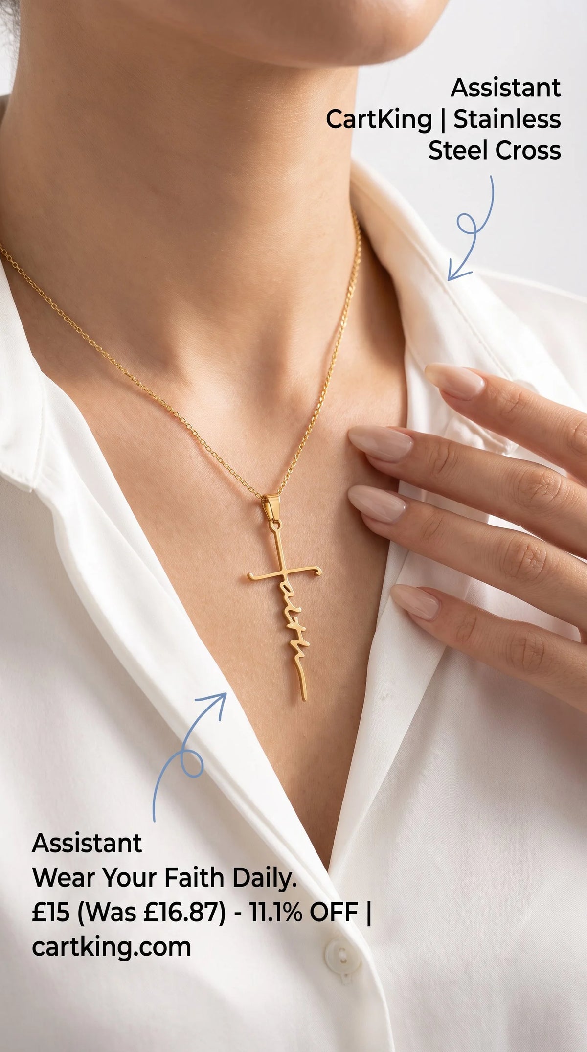 Stainless Steel Christian Cross Pendant Necklace (1pc)